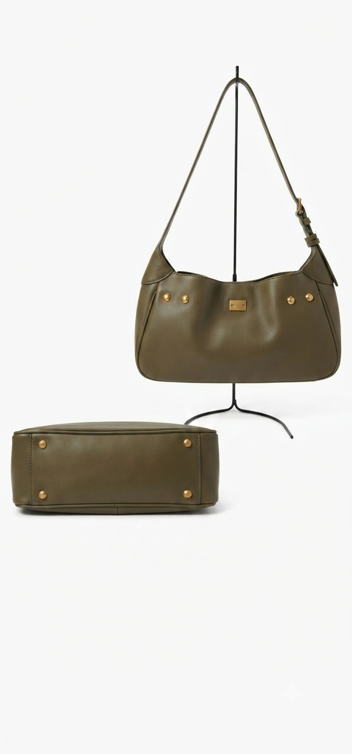 Bellissimo Genuine Leather Shoulder with Buckle Bag – Taupe