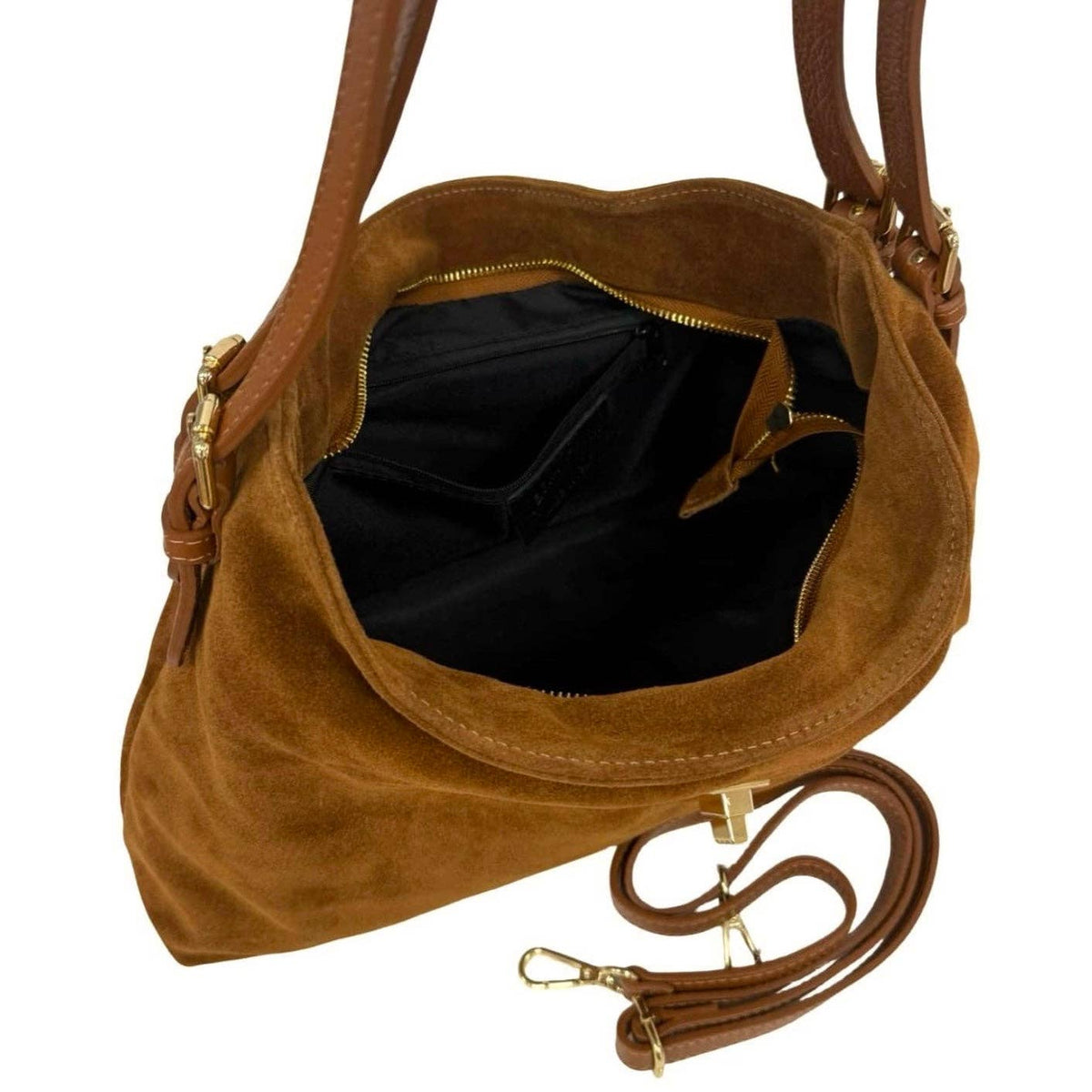 Turin Italian Suede Leather Shoulder Bag – Golden Tan