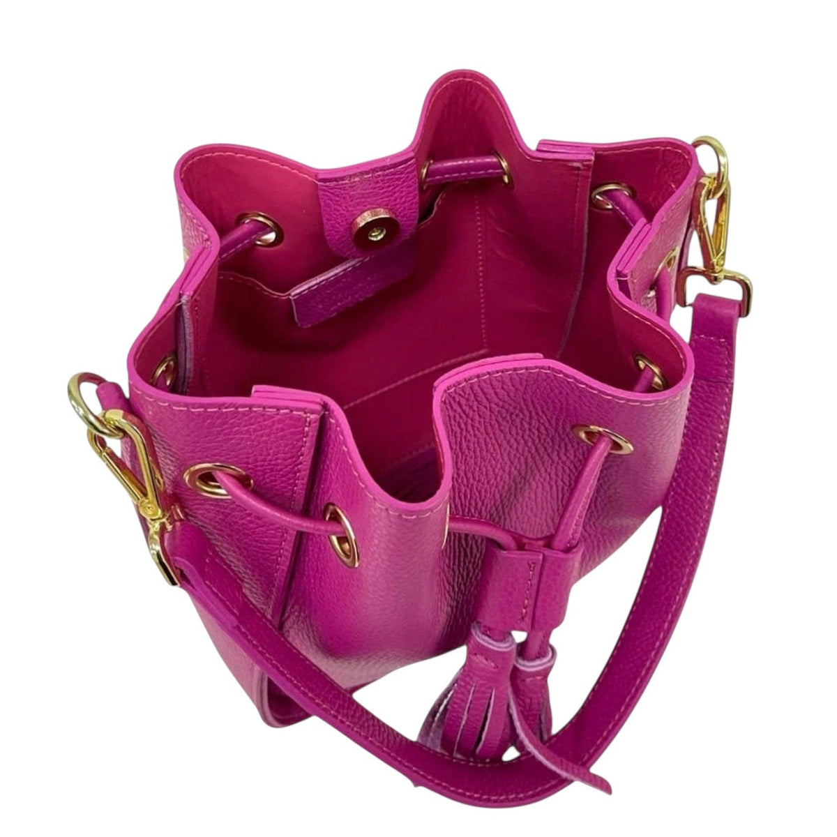 Bella Genuine Leather Bucket Bag – Fuchsia