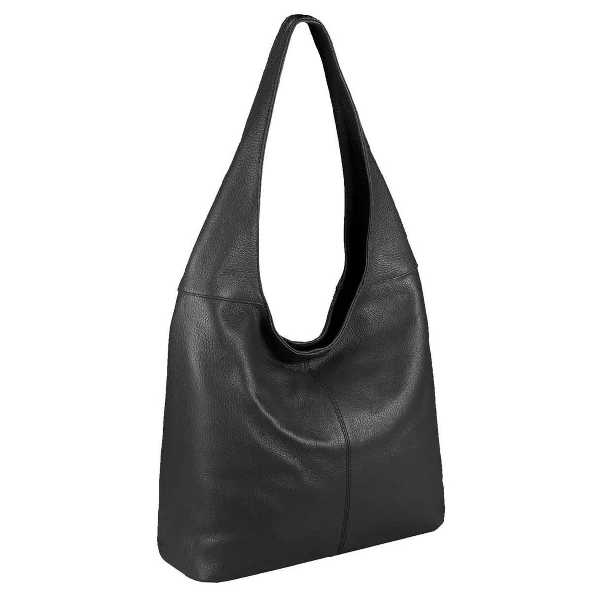 Simona Italian Hammered Leather Hobo Shoulder Bag – Black