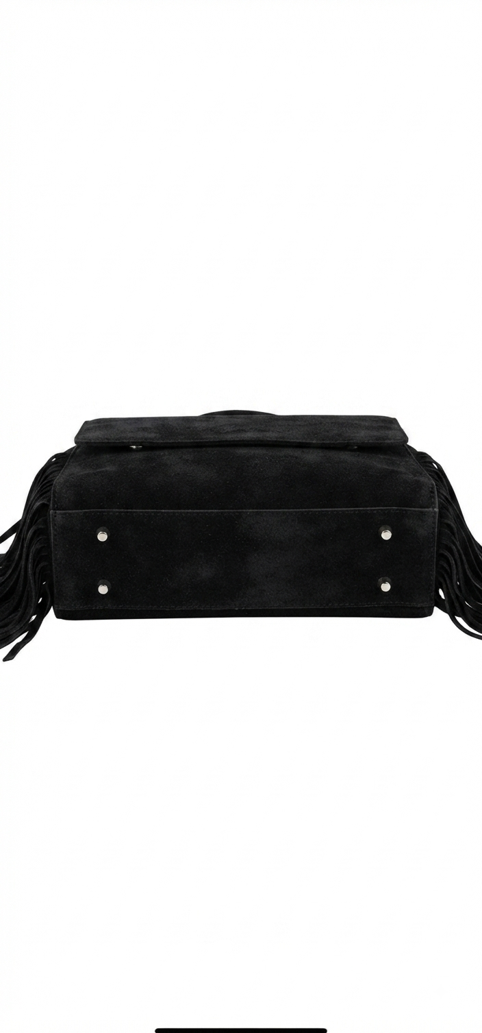 Festival Fringe Suede Crossbody Bag – Black