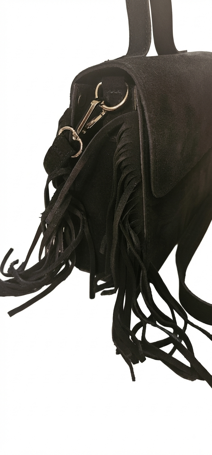 Festival Fringe Suede Crossbody Bag – Black