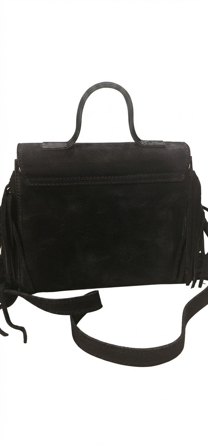 Festival Fringe Suede Crossbody Bag – Black