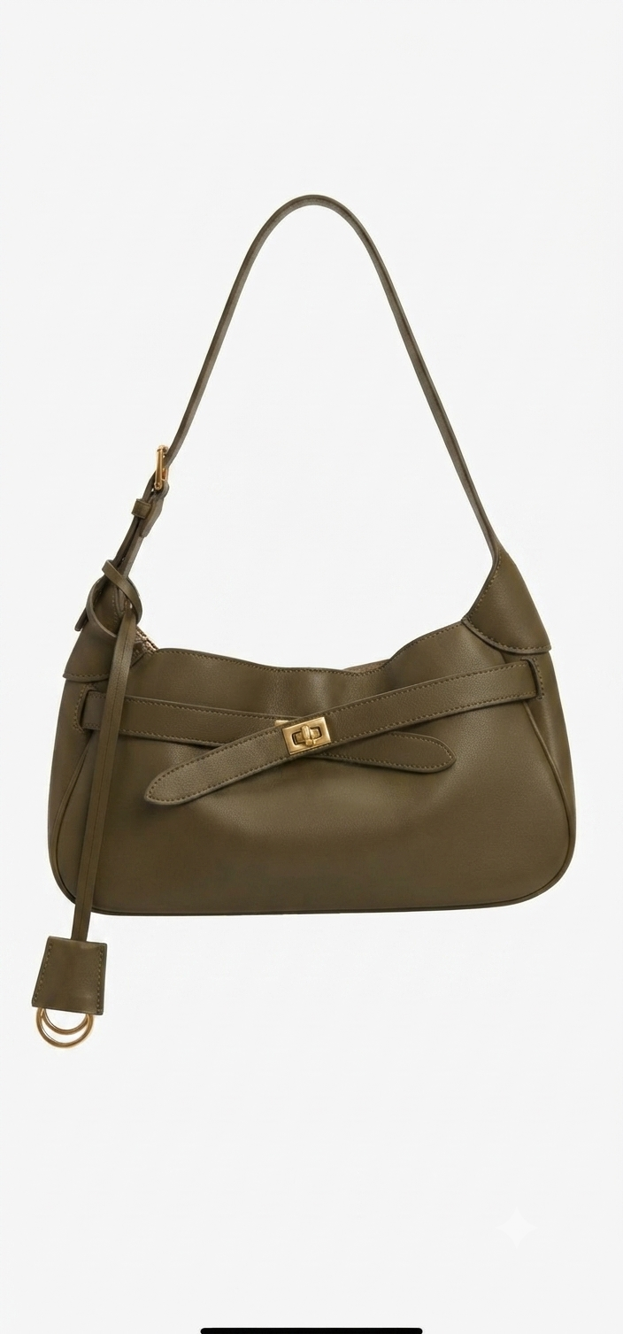 Bellissimo Genuine Leather Shoulder with Buckle Bag – Taupe