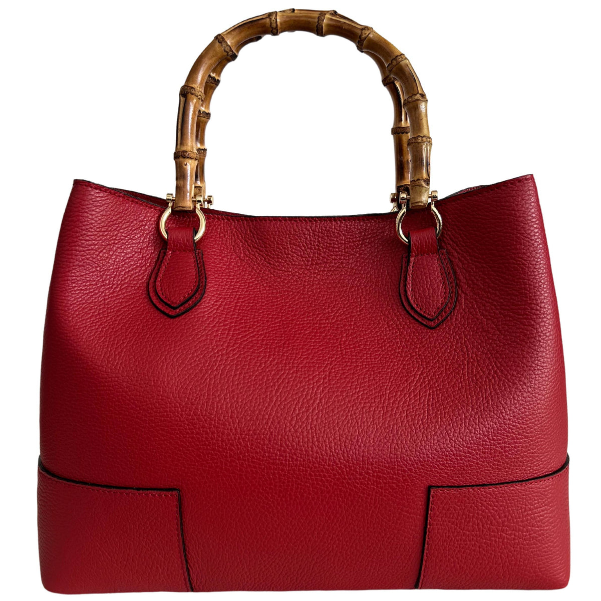 Isabella Genuine Leather Bamboo Top  Handle Bag – Rosso