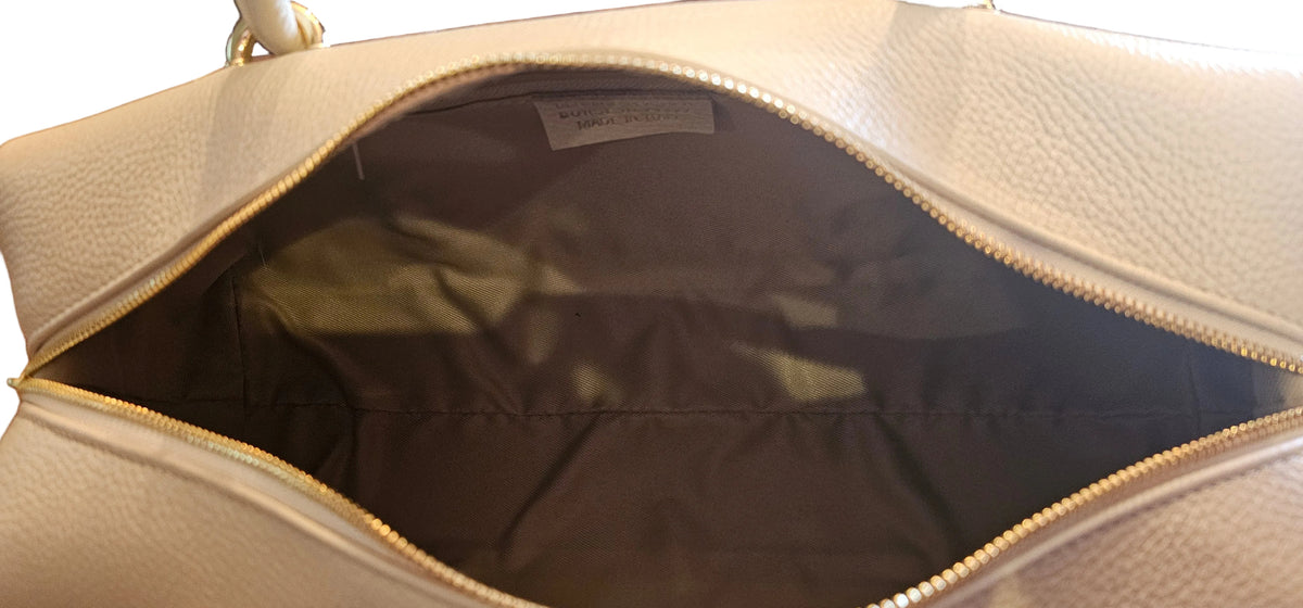 Florence Pebbled Leather East West Barrel Bag – Latte