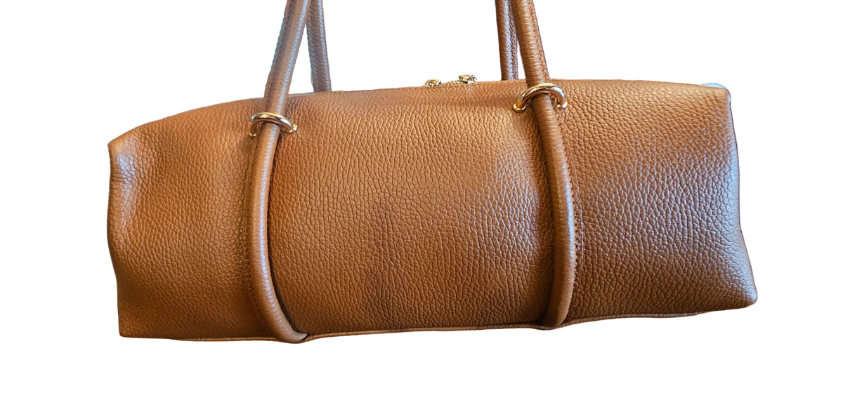 Florence Pebbled Leather East West Barrel Bag – Cognac