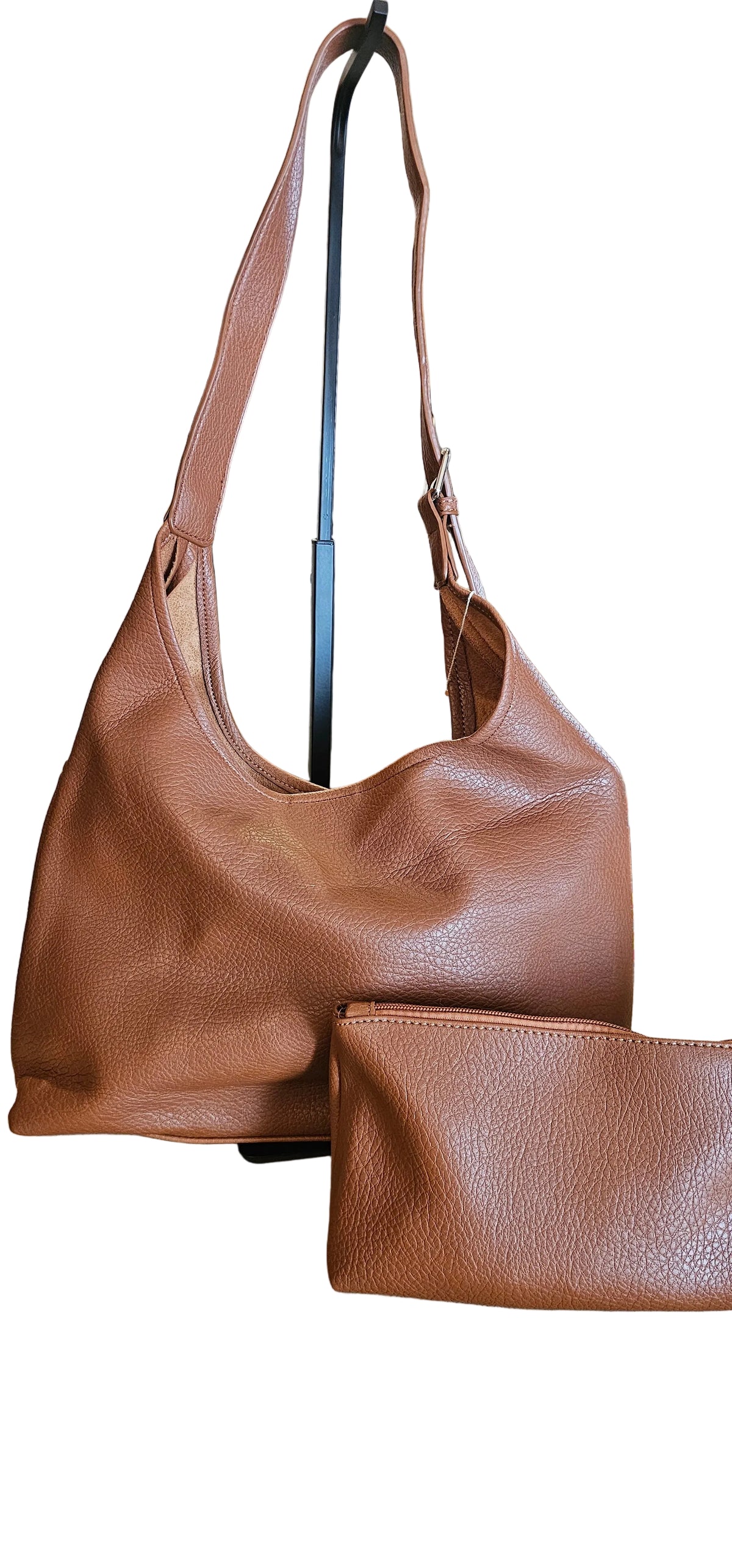 Riley Vegan Leather Hobo Shoulder Bag – Brown