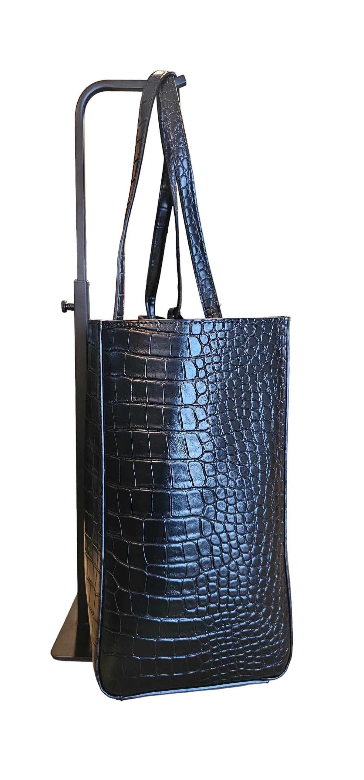 Tiffany Vegan Leather Croc Embossed Tote Bag – Black