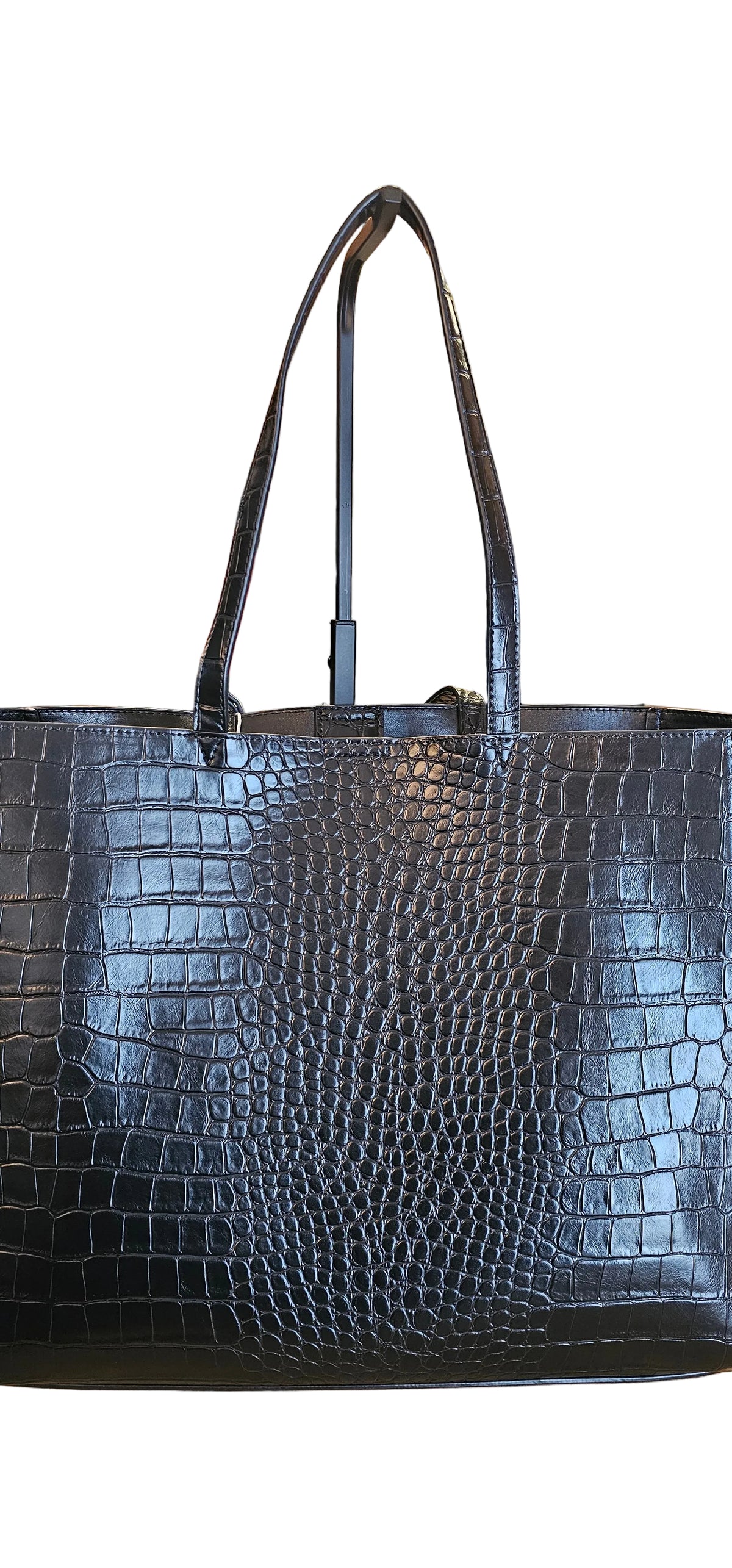 Tiffany Vegan Leather Croc Embossed Tote Bag – Black