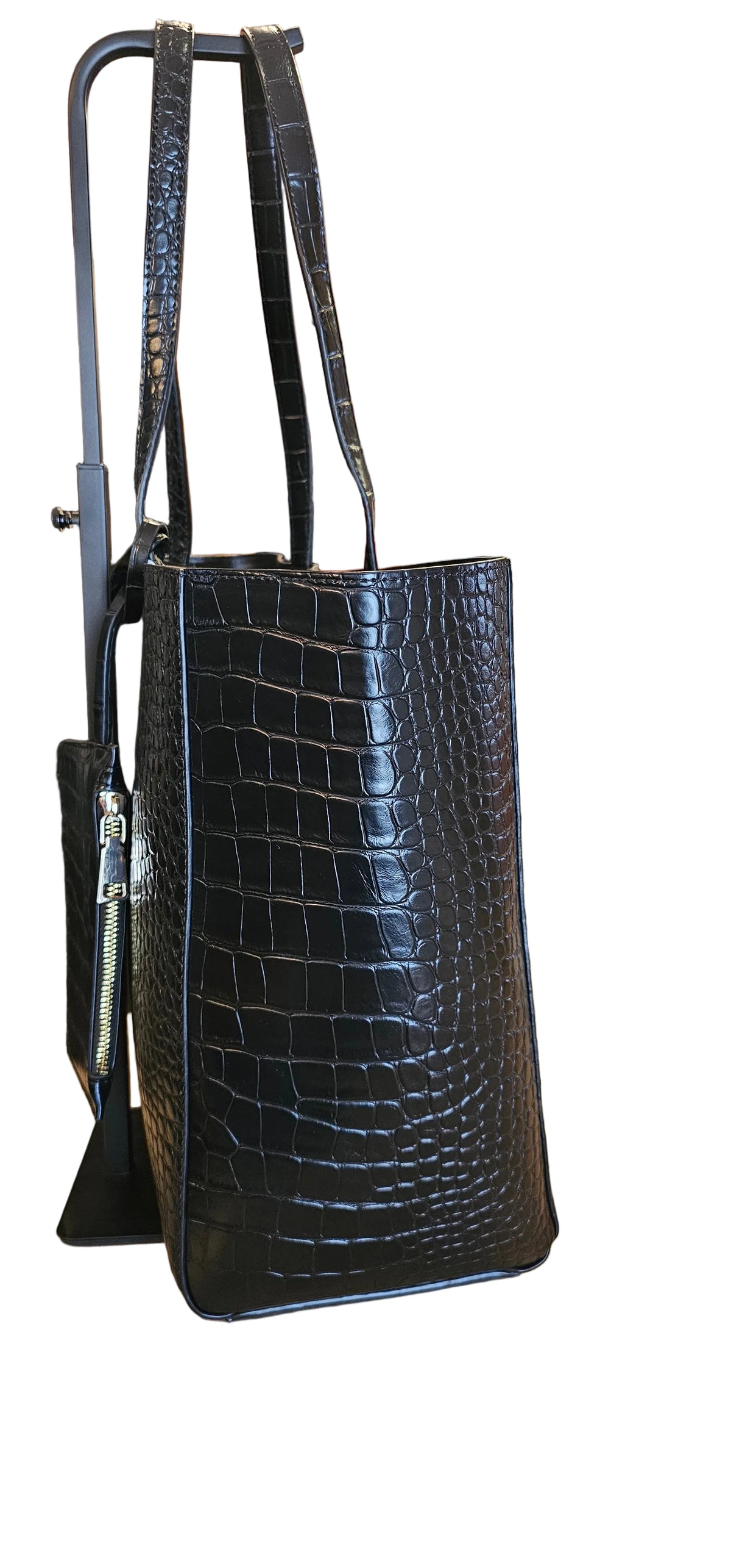 Tiffany Vegan Leather Croc Embossed Tote Bag – Black