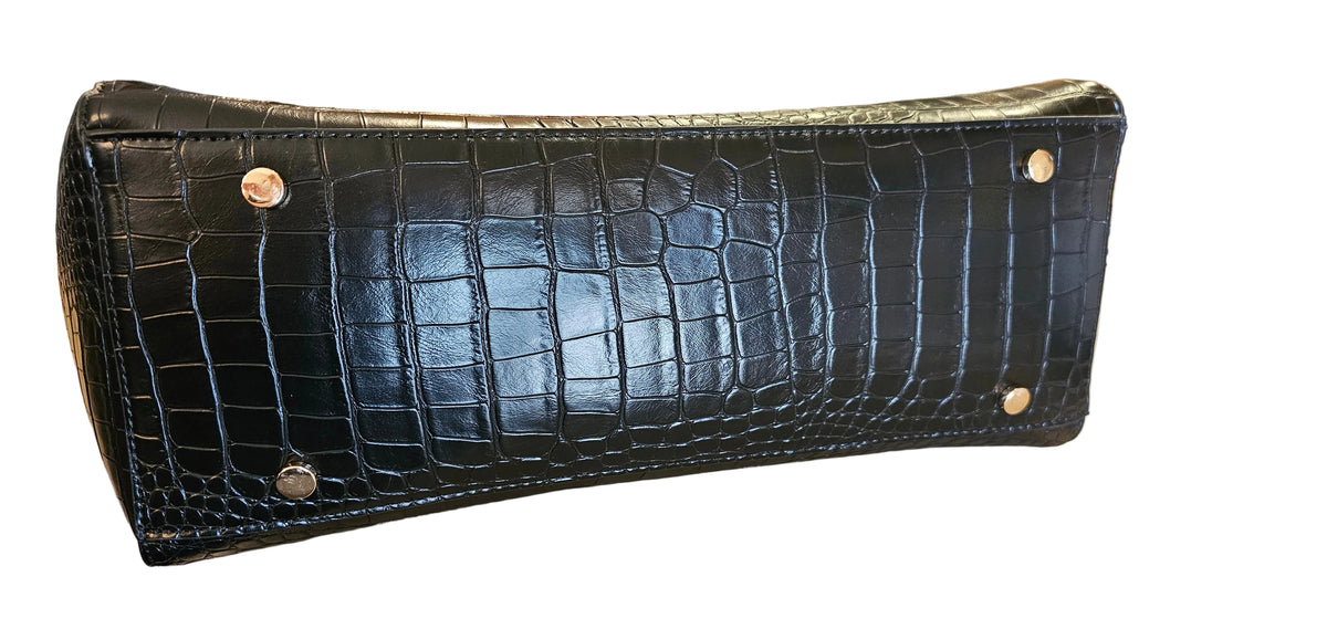 Tiffany Vegan Leather Croc Embossed Tote Bag – Black
