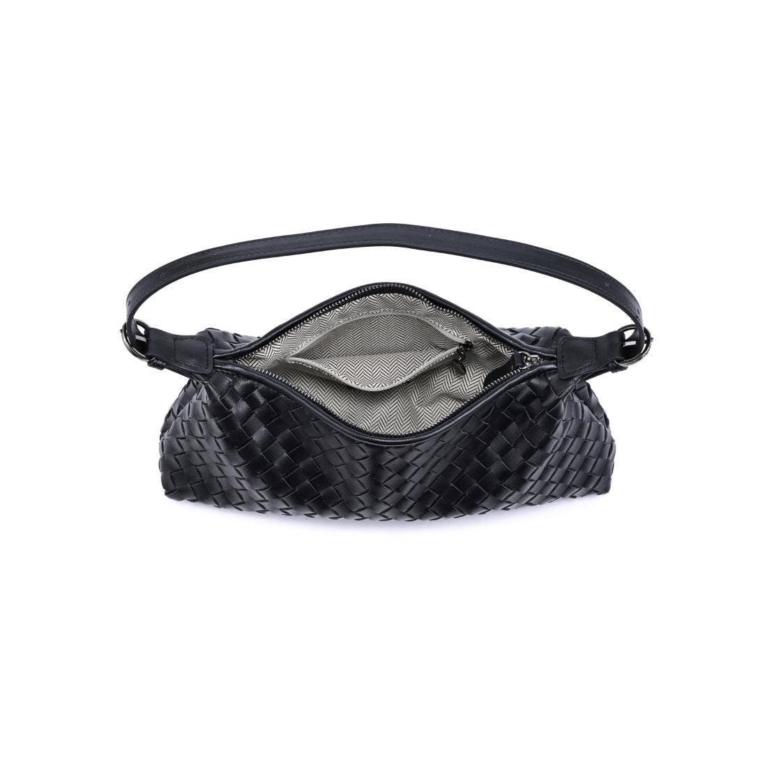Audrey Vegan Leather Interwoven Shoulder Bag – Black
