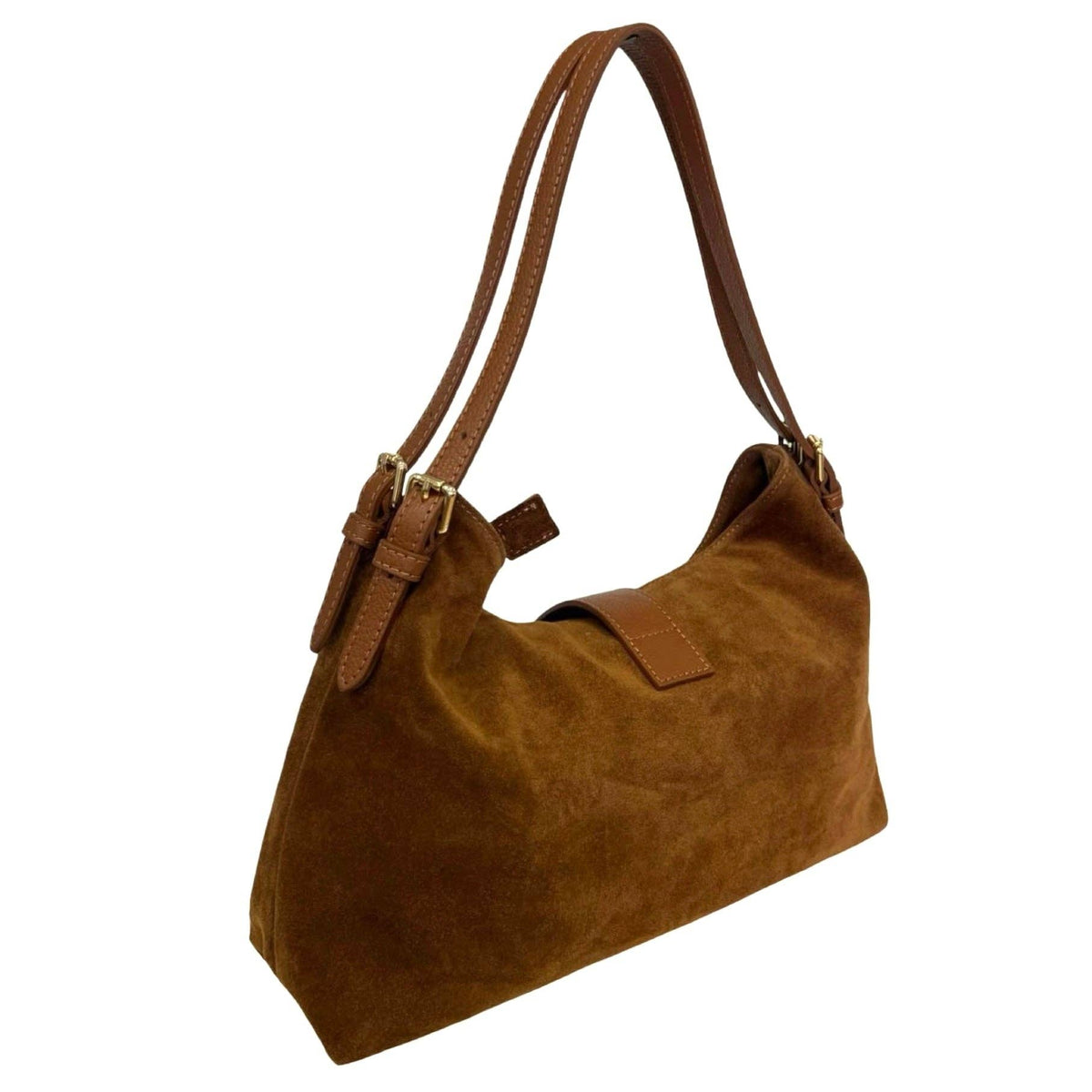Turin Italian Suede Leather Shoulder Bag – Golden Tan