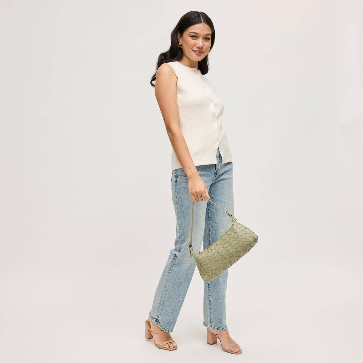 Audrey Vegan Leather Interwoven Shoulder Bag – Oatmilk