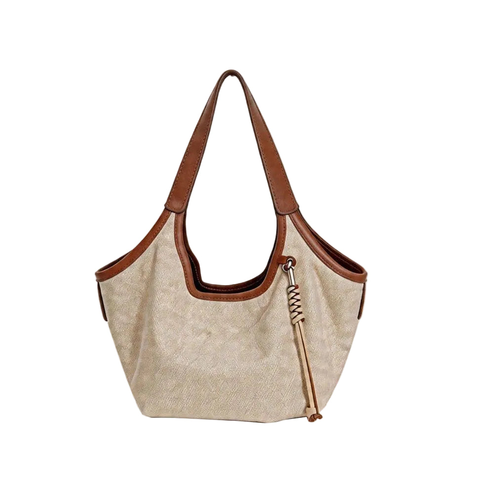 Harper Vegan Leather Shoulder Bag with Tassel – Brown
