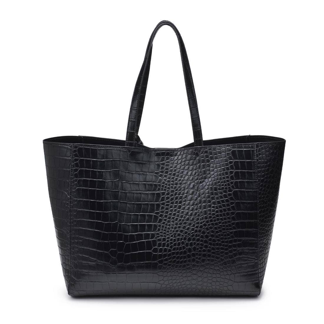 Tiffany Vegan Leather Croc Embossed Tote Bag – Black