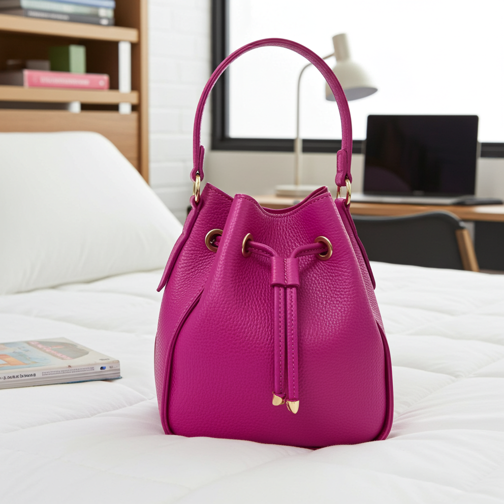 Bella Genuine Leather Bucket Bag – Fuchsia