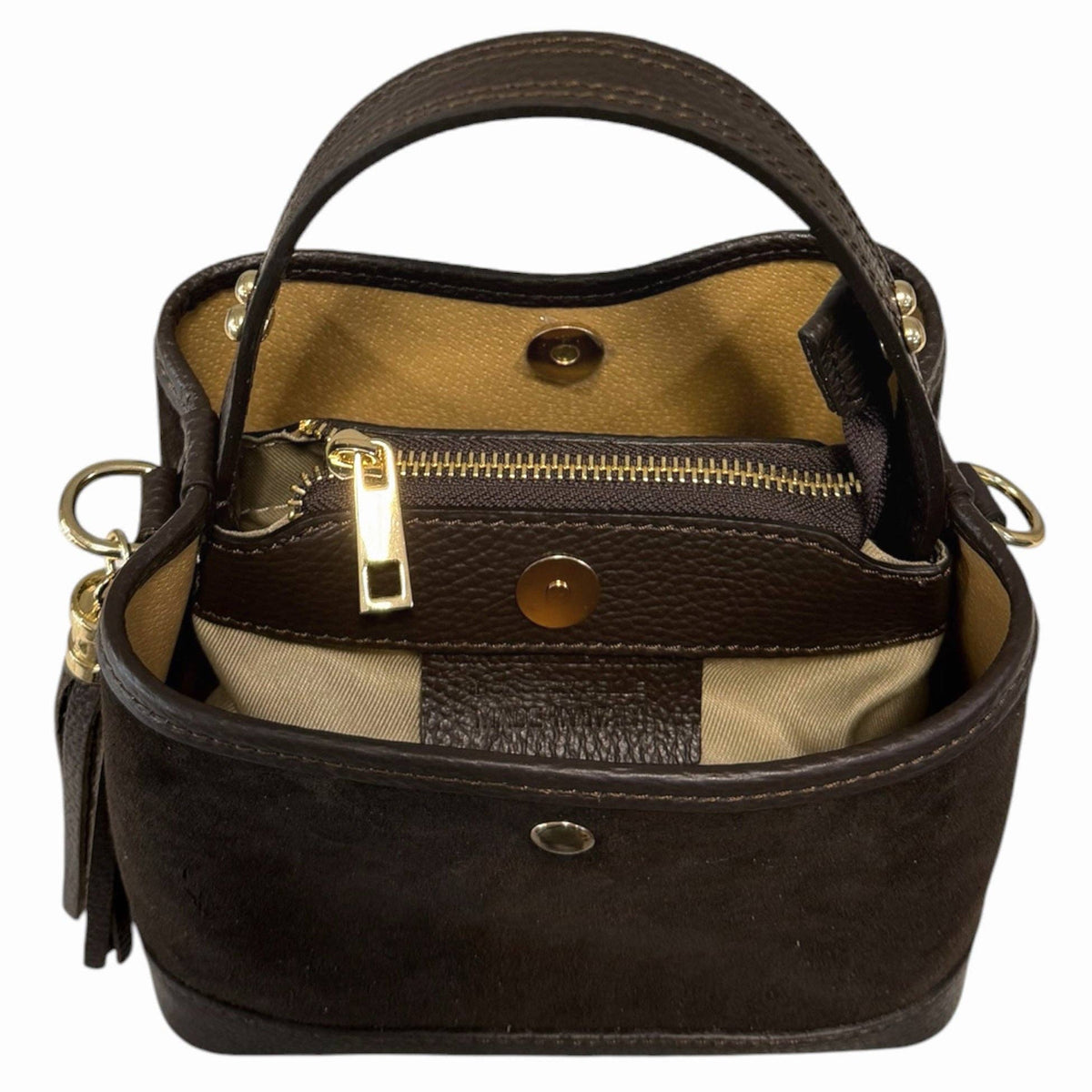 Amore Suede Bucket Bag – Dark Brown