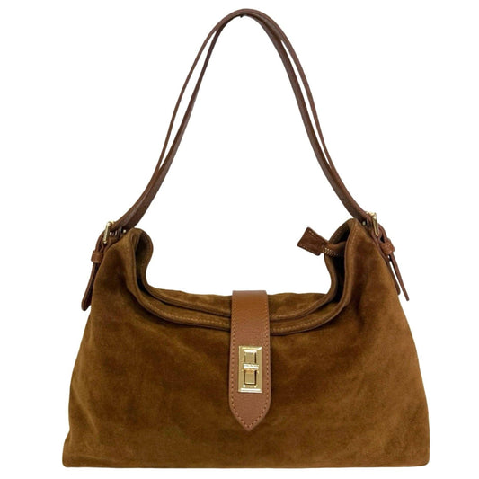 Turin Italian Suede Leather Shoulder Bag – Golden Tan