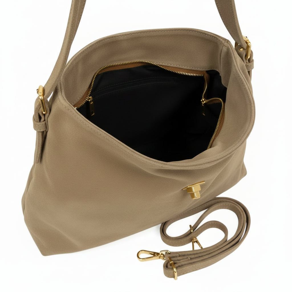 Turin Suede Shoulder Bag Taupe