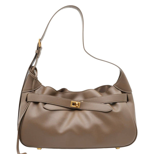 Bellissimo Genuine Leather Shoulder with Buckle Bag – Taupe