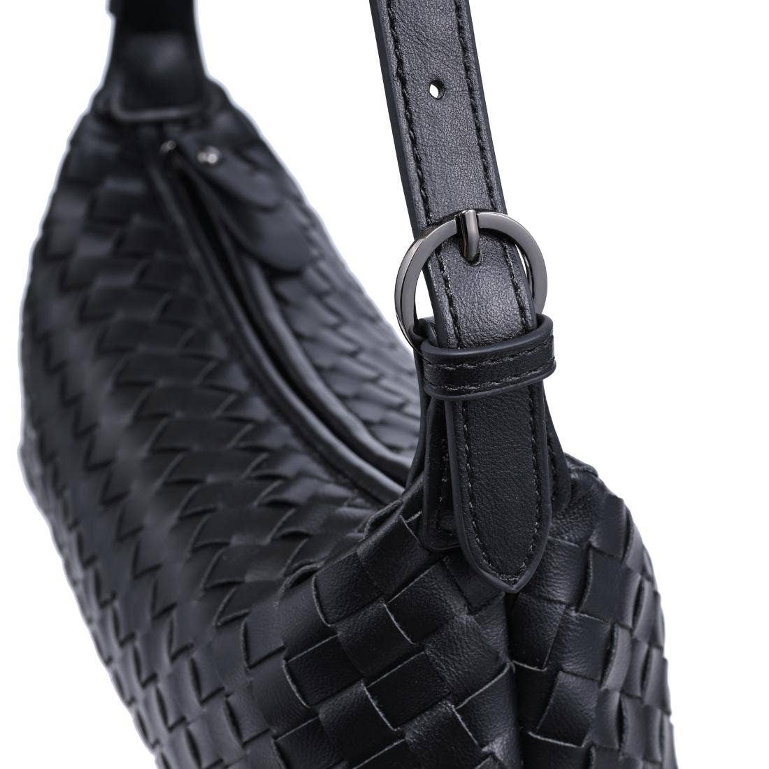 Audrey Vegan Leather Interwoven Shoulder Bag – Black