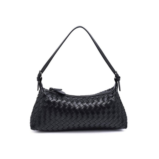 Audrey Vegan Leather Interwoven Shoulder Bag – Black