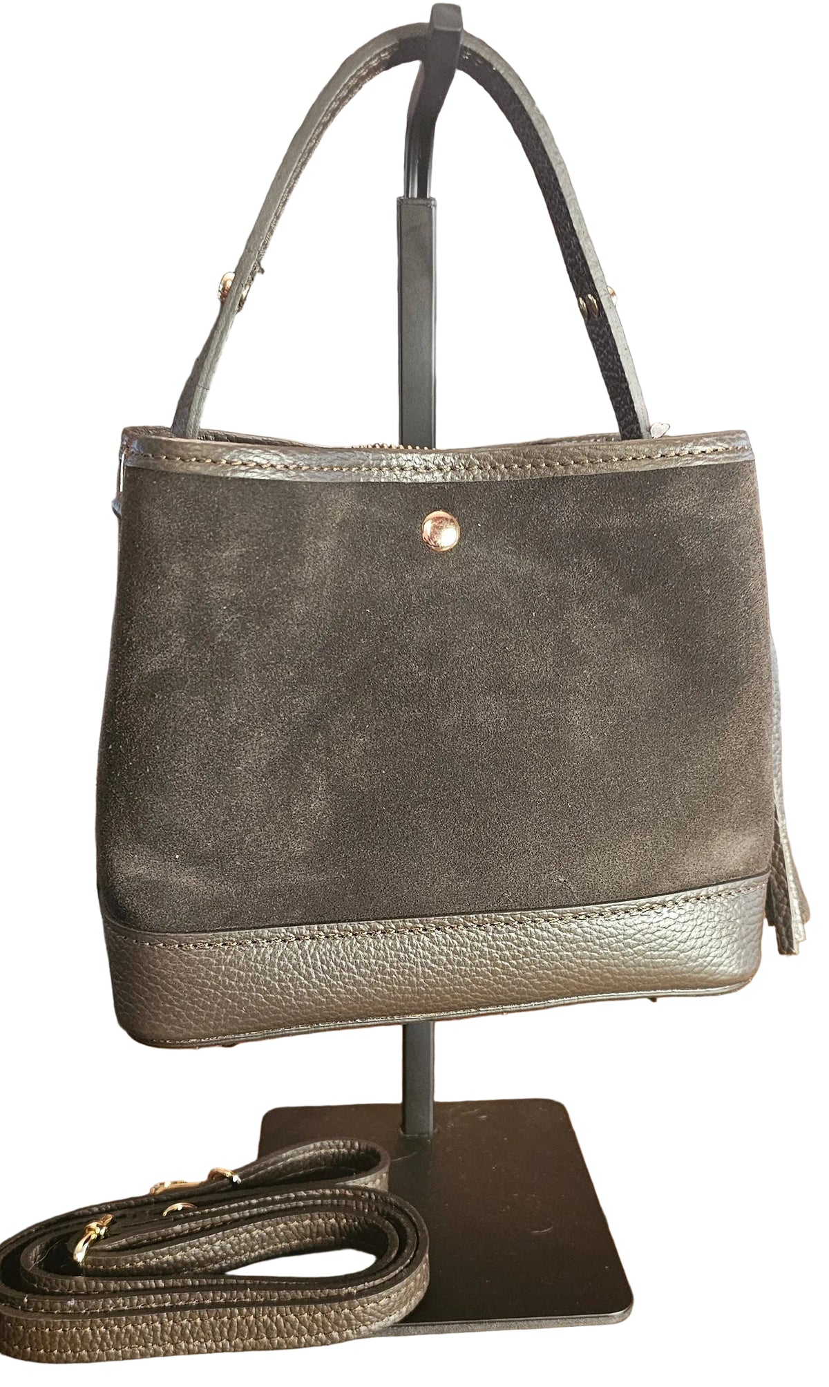 Amore Suede Bucket Bag – Dark Brown