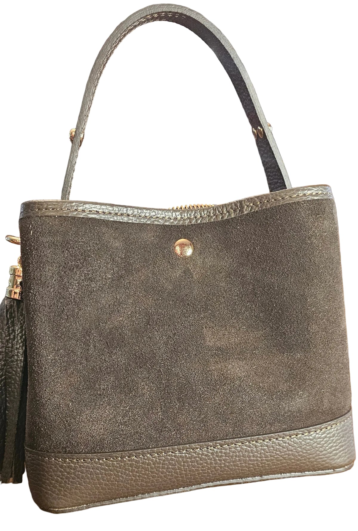 Amore Suede Bucket Bag – Dark Brown
