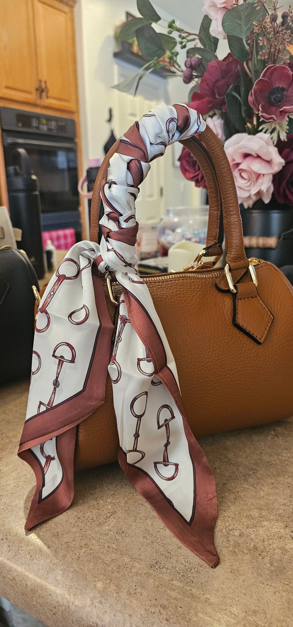 Chic Equestrian Brown Border Twilly Scarf