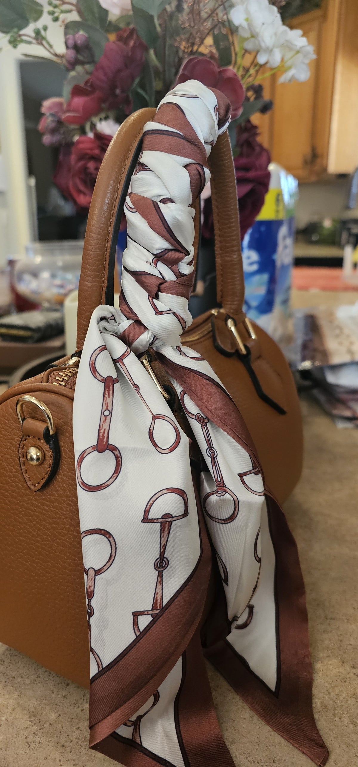 Chic Equestrian Brown Border Twilly Scarf