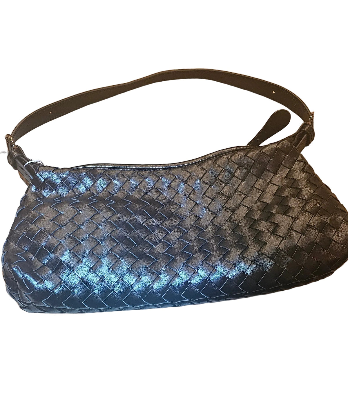 Audrey Vegan Leather Interwoven Shoulder Bag – Black