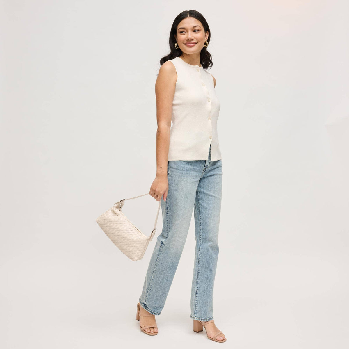 Audrey Vegan Leather Interwoven Shoulder Bag – Oatmilk