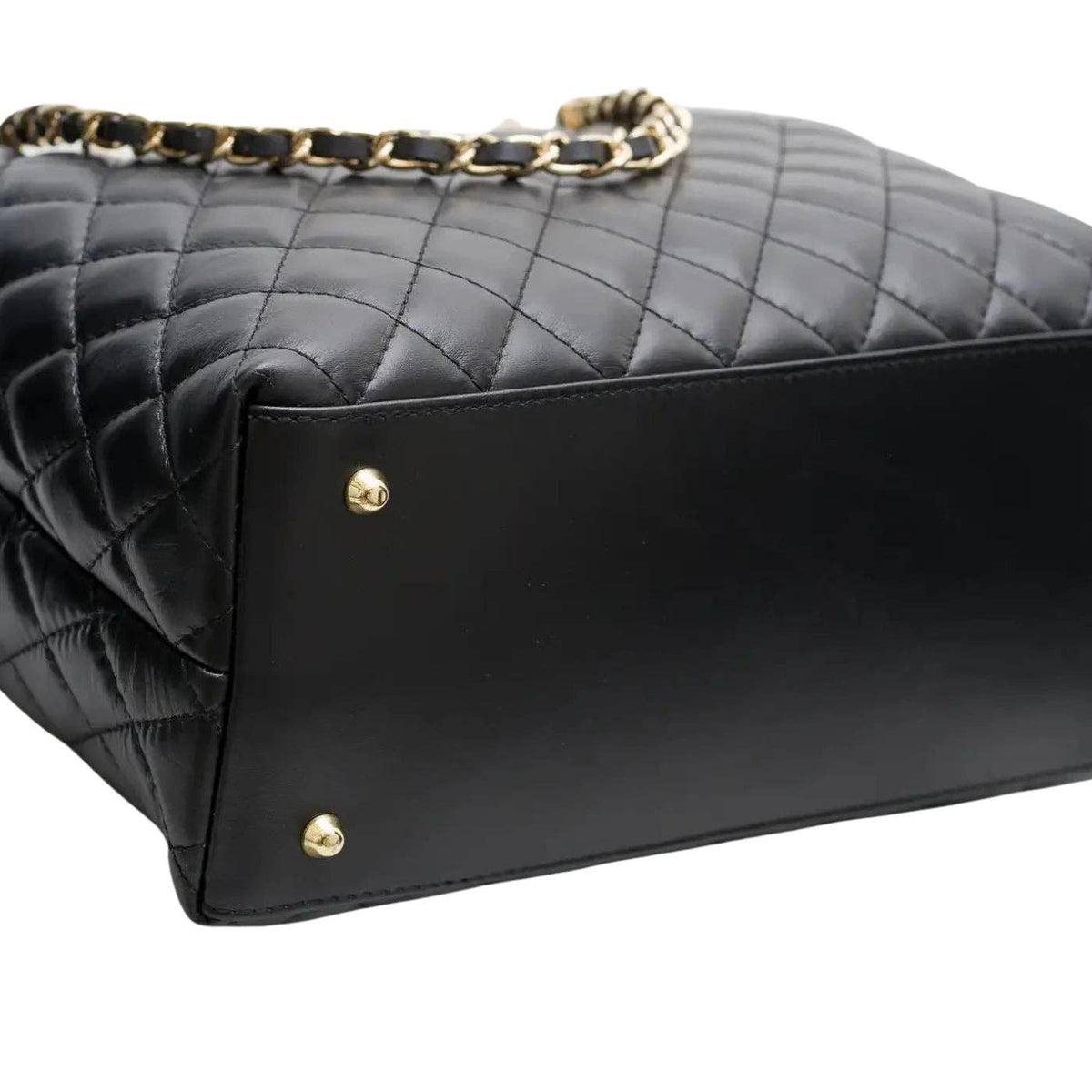 Malefica Genuine Quilted Leather with Woven Handles Tote – Black