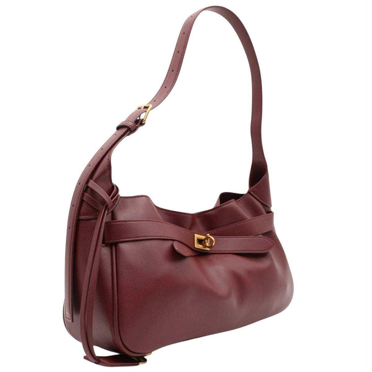 Bellissimo Genuine Leather Shoulder Buckle Bag – Burgundy