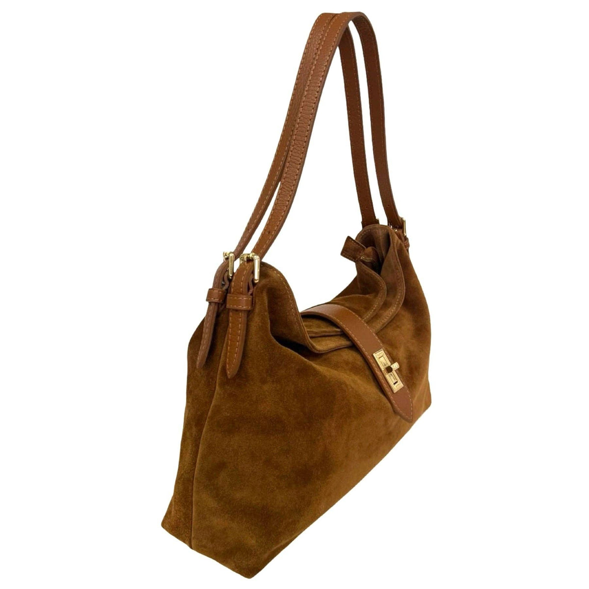 Turin Italian Suede Leather Shoulder Bag – Golden Tan
