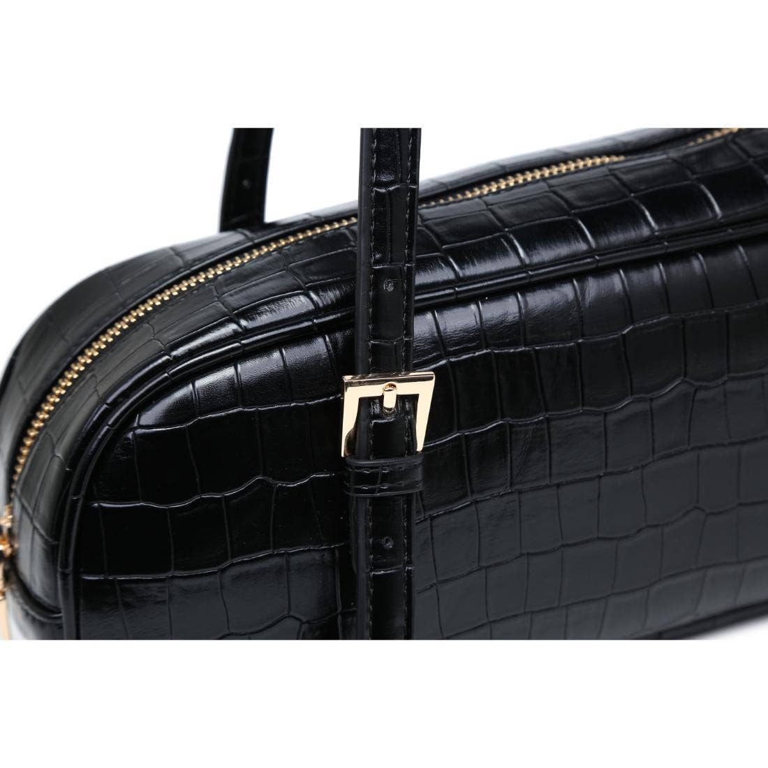 Athena Vegan Leather East West Shoulder Bag – Black