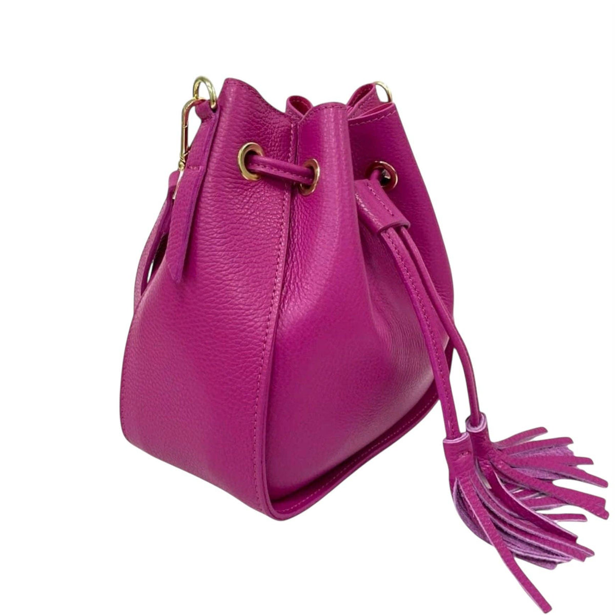 Bella Genuine Leather Bucket Bag – Fuchsia