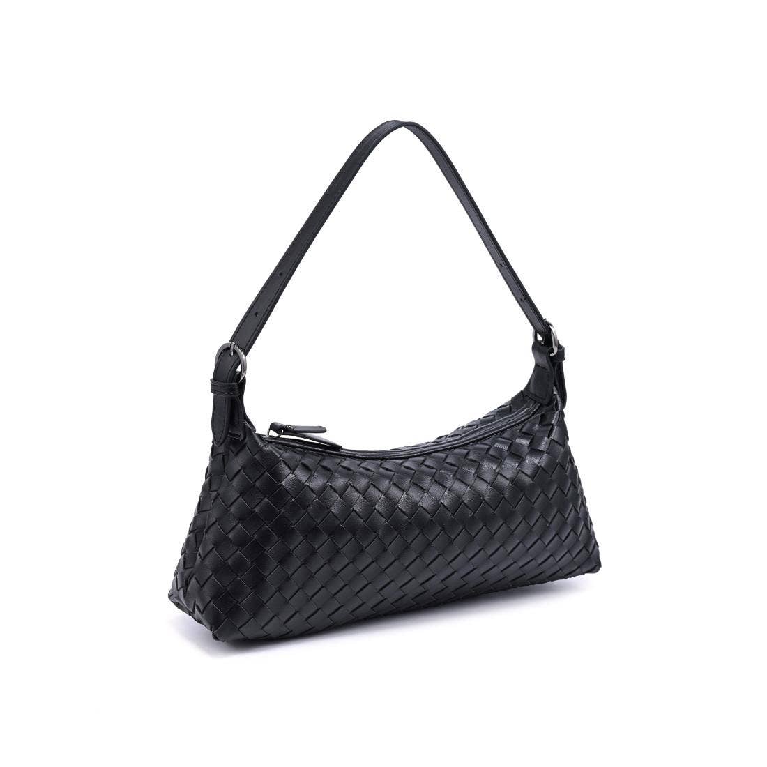 Audrey Vegan Leather Interwoven Shoulder Bag – Black