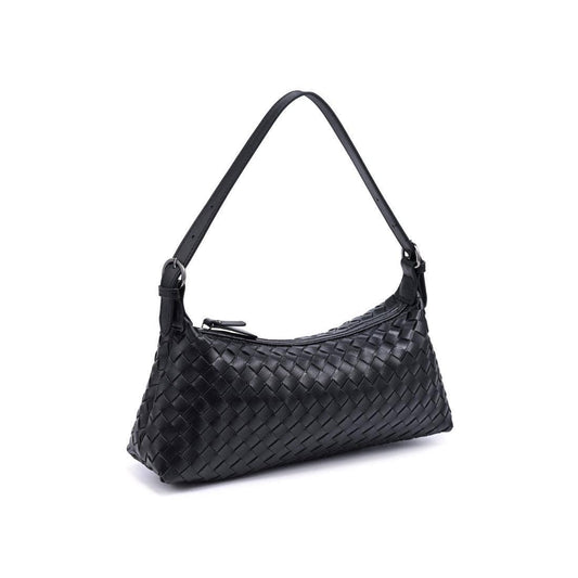 Audrey Vegan Leather Interwoven Shoulder Bag – Black