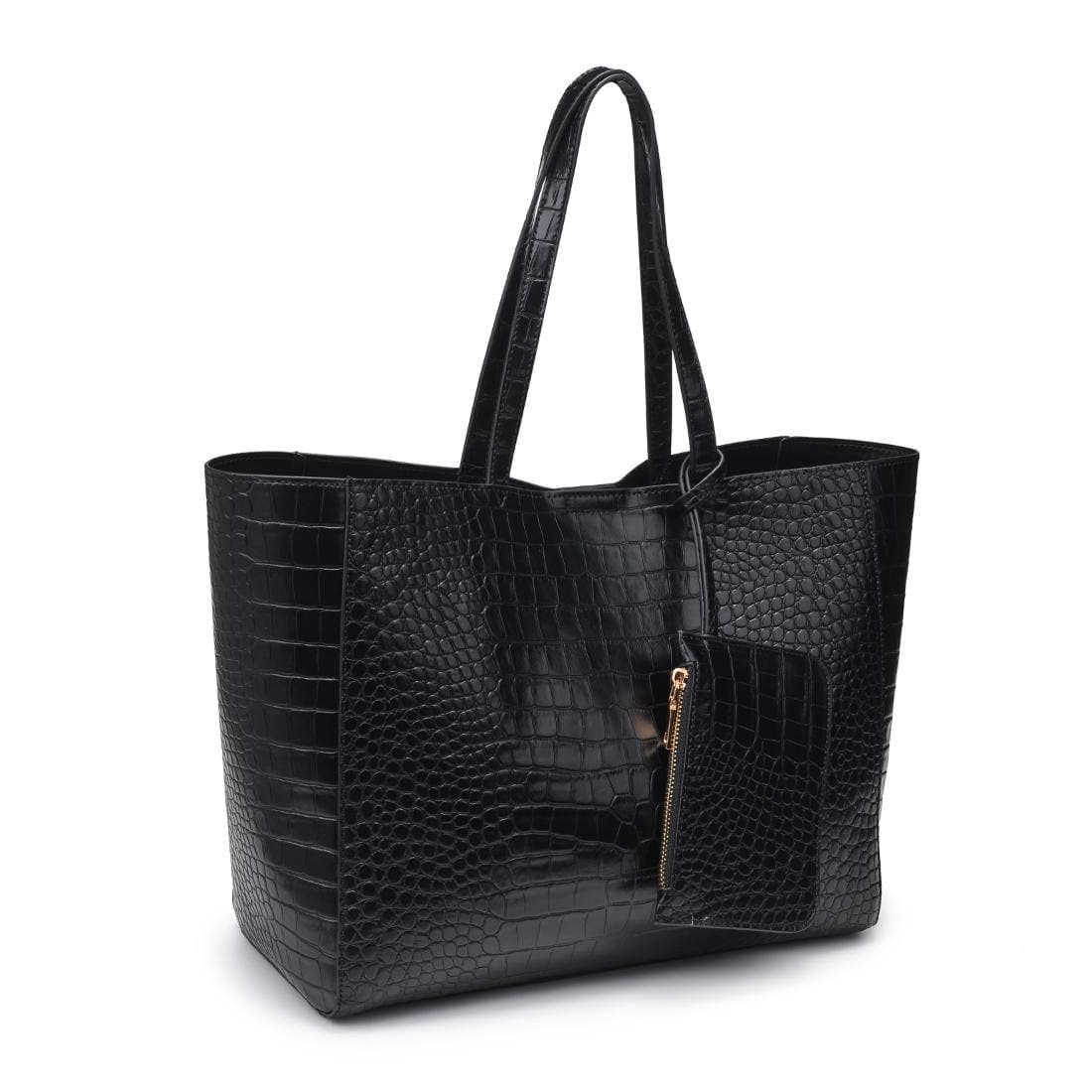 Tiffany Vegan Leather Croc Embossed Tote Bag – Black