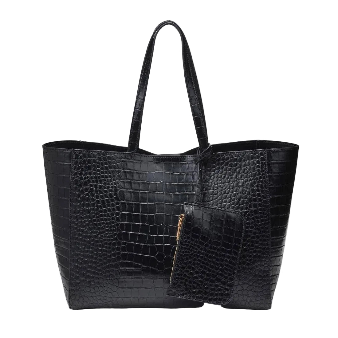 Tiffany Vegan Leather Croc Embossed Tote Bag – Black