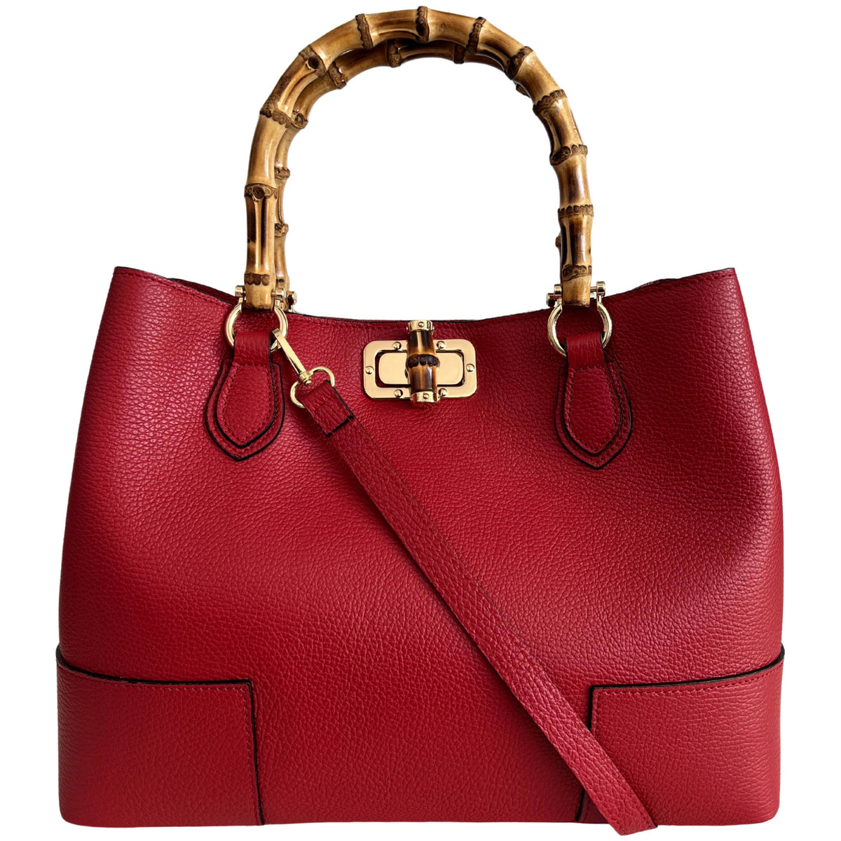 Isabella Genuine Leather Bamboo Top  Handle Bag – Rosso