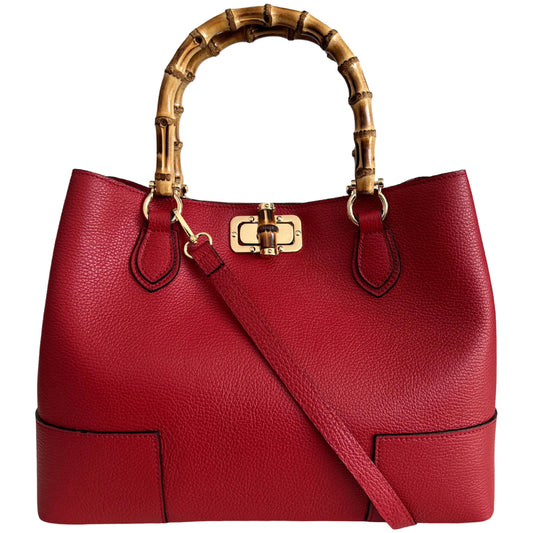 Isabella Genuine Leather Bamboo Top  Handle Bag – Rosso