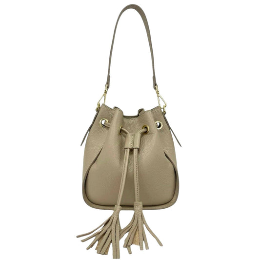 Bella Genuine Leather Bucket Bag – Taupe