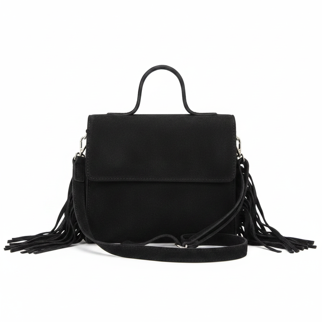 Festival Fringe Suede Crossbody – Clean White Background