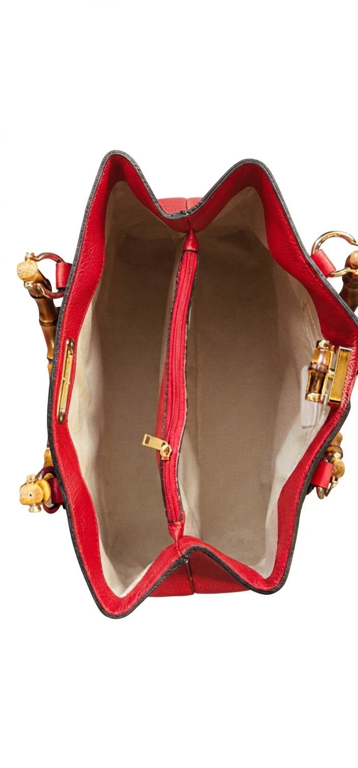 Isabella Genuine Leather Bamboo Top  Handle Bag – Rosso